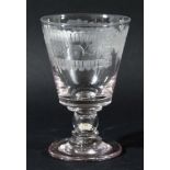 ENGLISH GLASS COIN GOBLET, the bucket bowl on a hollow stem and spreading foot, engraved with the