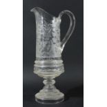 FRENCH GLASS WATER JUG, late 19th century, of tapering form on a knopped stem and stepped foot,