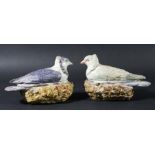 PEARLWARE PIGEON TUREEN AND COVER, early 19th century, in light and blue grey on a brown nest,