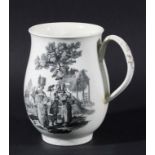 WORCESTER BELL SHAPED TANKARD, circa 1770, black or bat printed with scenes by Robert Hancock of