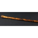 JAPANESE CARVED BAMBOO HIKING STICK, carved with various fish, octopus and other sea creatures, with