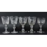 PAIR OF GLASS GOBLETS, 20th century, probably Stourbridge, the ogee bowls with faceted bases, hollow