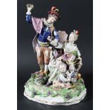 VIENNA STYLE CENTREPIECE, 19th century, modelled as a gallant, his lady, two children and a dwarf,