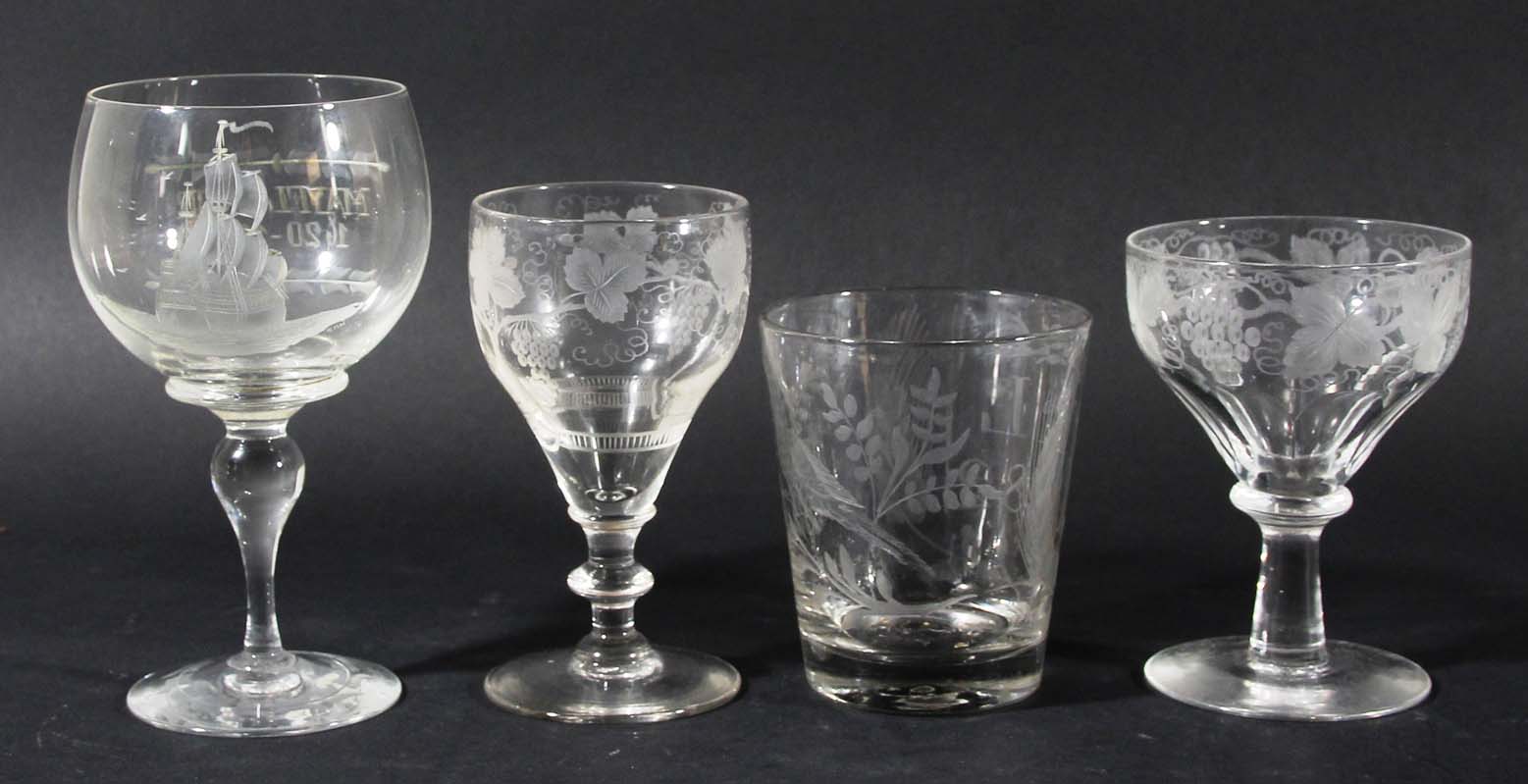 PARCEL OF GLASSWARE, 18th to 20th century, to include a Mayflower goblet, wine glasses and