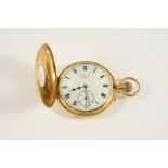 AN 18CT. GOLD HALF HUNTING CASED POCKET WATCH BY J.W. BENSON, LONDON the signed white enamel dial