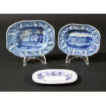 MINTON MINIATURE PLATTER, mid 19th century, blue transfer printed with Donington Park, printed mark,