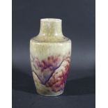 RUSKIN HIGH FIRED VASE - 1925 a high fired vase with splashes of red on a mottled ground.