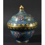 CHINESE CLOISONNE BOWL AND COVER, probably Qianlong, of ogee form with scrolling floral decoration