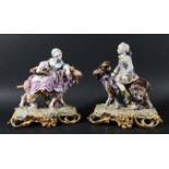 PAIR OF CONTINENTAL PORCELAIN FIGURES, 19th century, modelled as a young gentleman and his lady