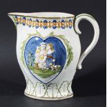 MISCHIEVOUS SPORT AND SPORTIVE INNOCENCE, A PRATTWARE JUG, circa 1795, the pearlware body with two