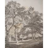 JOHN WHITE ABBOTT (1763-1851) MAN ON HORSEBACK ON A WOODED LANE Dated Sep. 3. 1830, pen and ink