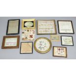 SAMPLERS: a quantity of assorted framed Victorian samplers and needleworks, including a silkwork