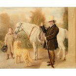 WILLIAM HENRY HUNT (1790-1864) A SPORTSMAN WITH A BOY, A PONY AND A DOG Signed and dated 1827 in