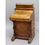 VICTORIAN BURR WALNUT DAVENPORT, the jack in the box stationery rack above a piano front enclosing a