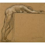 SIR WILLIAM BLAKE RICHMOND, RA (1842-1921) FEMALE NUDE LEANING ON A TABLE (STUDY FOR `THE WISE AND