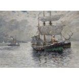 EMMET BRADY (1846-1933) SAIL AND STEAM IN THE ESTUARY Signed, watercolour 50 x 69cm. ++ Good