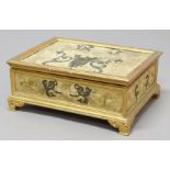 CONTINENTAL GILTWOOD AND TAPESTRY MOUNTED WORK BOX, possibly 18th century, each side with
