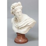 AFTER THE ANTIQUE: Bust of a Classical female, reconstituted marble on a serpentine socle base,