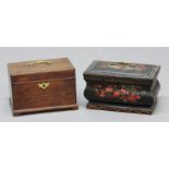 TOLE PEINTE TEA CADDY, 19th century, of bombe form, the top and sides with poppy and floral