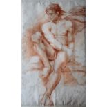 FOLLOWER OF JEAN BAPTISTE HUET (1745-1811) STUDY OF A SEATED MALE NUDE Red chalk 42.5 x 26cm.;