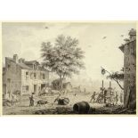 SAMUEL HIERONYMUS GRIMM (1733-1794) A VILLAGE SCENE - THE VENDANGE (GRAPE HARVEST) Pencil with pen