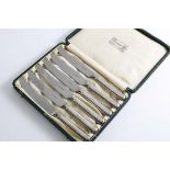 AN EARLY 20TH CENTURY CASED SET OF SIX TEA KNIVES with stainless steel blades, the handles with a