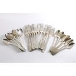 IRISH FIDDLE PATTERN:- A set of seven tea spoons, crested, maker's mark an incuse "W", Dublin