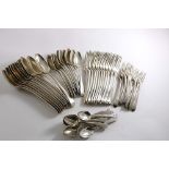 A COLLECTED OR HARLEQUIN SET OF OLD ENGLISH PATTERN FLATWARE TO INCLUDE:- A set of twelve table