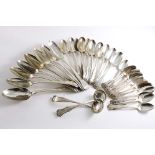 A COLLECTED PART SET OF SCOTTISH KING'S PATTERN FLATWARE (single struck with shoulders), including:-