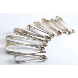 NINE VARIOUS PAIRS OF SUGAR TONGS (including an Irish pair), mixed dates & makers; 8.7 oz