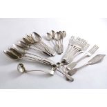 ASSORTED FIDDLE PATTERN FLATWARE & CUTLERY:- Three table spoons (including a pair from York), six