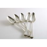 A SET OF SIX GEORGE IV OLD ENGLISH PATTERN TABLE SPOONS initialled "JR", by William Southey,