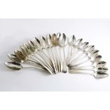 TWELVE VARIOUS GEORGE III SCOTTISH TABLE SPOONS Old English pattern, and nine dessert spoons,