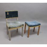 ELIZABETH II CORONATION CHAIR & STOOL an Elizabeth II limed oak Coronation chair with velvet covered