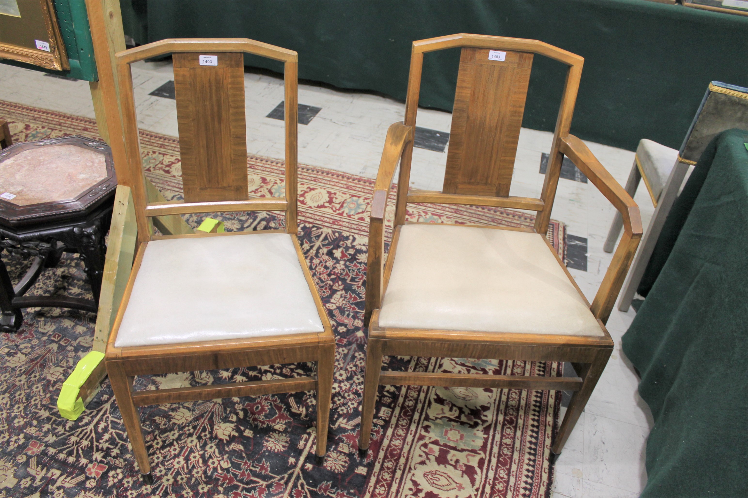 HEALS - SET OF ART DECO DINING CHAIRS a set of 8 walnut dining chairs including 2 carvers, with - Image 5 of 13