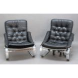 PAIR OF DESIGNER ARMCHAIRS a pair of designer armchairs, with a chrome metal frame, curved legs