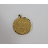 A GOLD 10 GUILDERS COIN Of King William III dated 1876 in unmarked mount