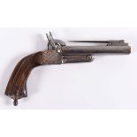 A PIN FIRE DOUBLE-BARRELLED PISTOL & BAYONET a continental pin fire double barrelled pistol and