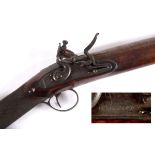 FLINTLOCK SINGLE BARREL SPORTING GUN - GRIFFITHS circa 16 bore gun with an unusually long Damascus