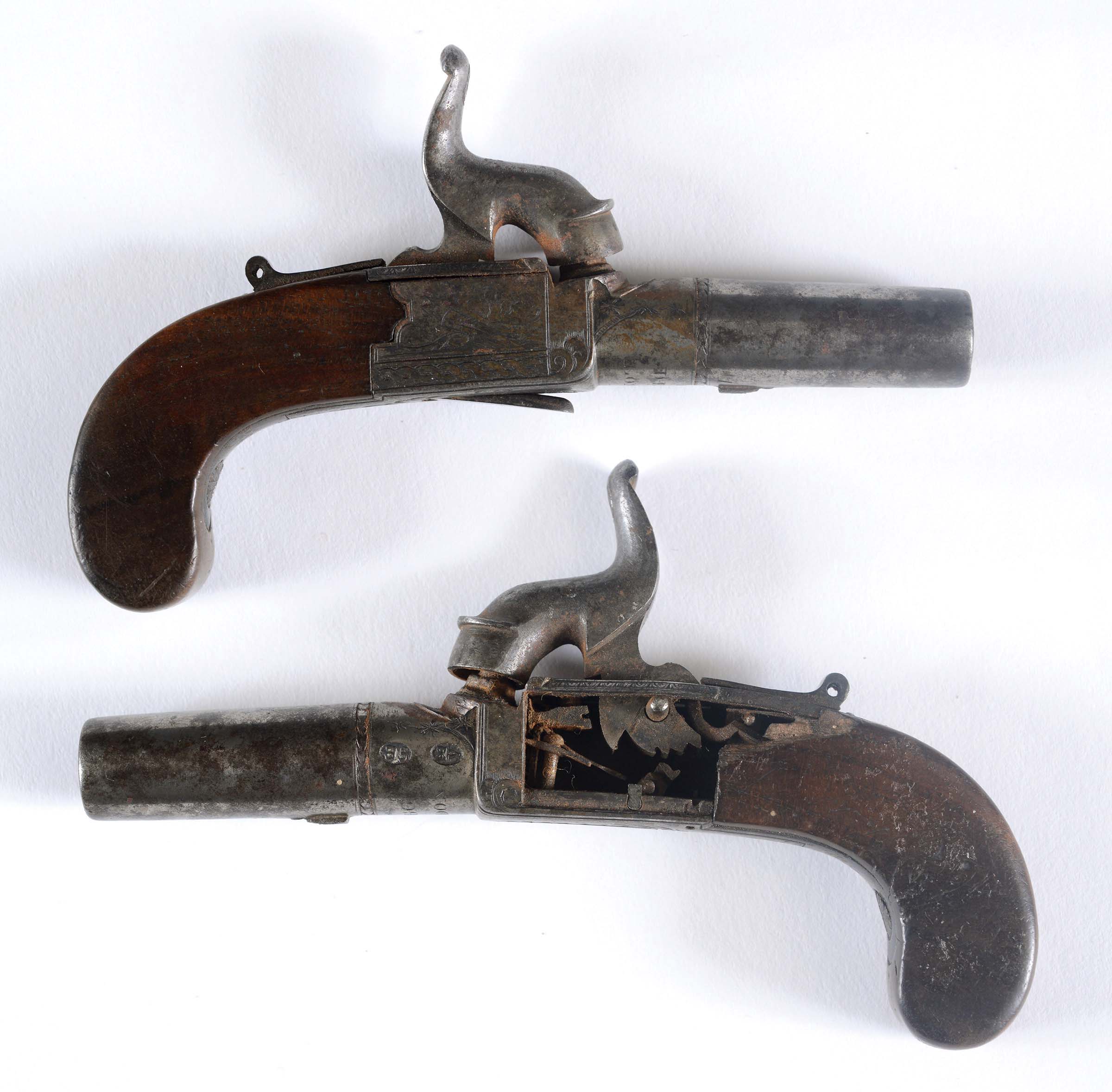 19THC MUFF PISTOL - D EGG, LONDON a percussion cap muff pistol with recessed trigger and walnut