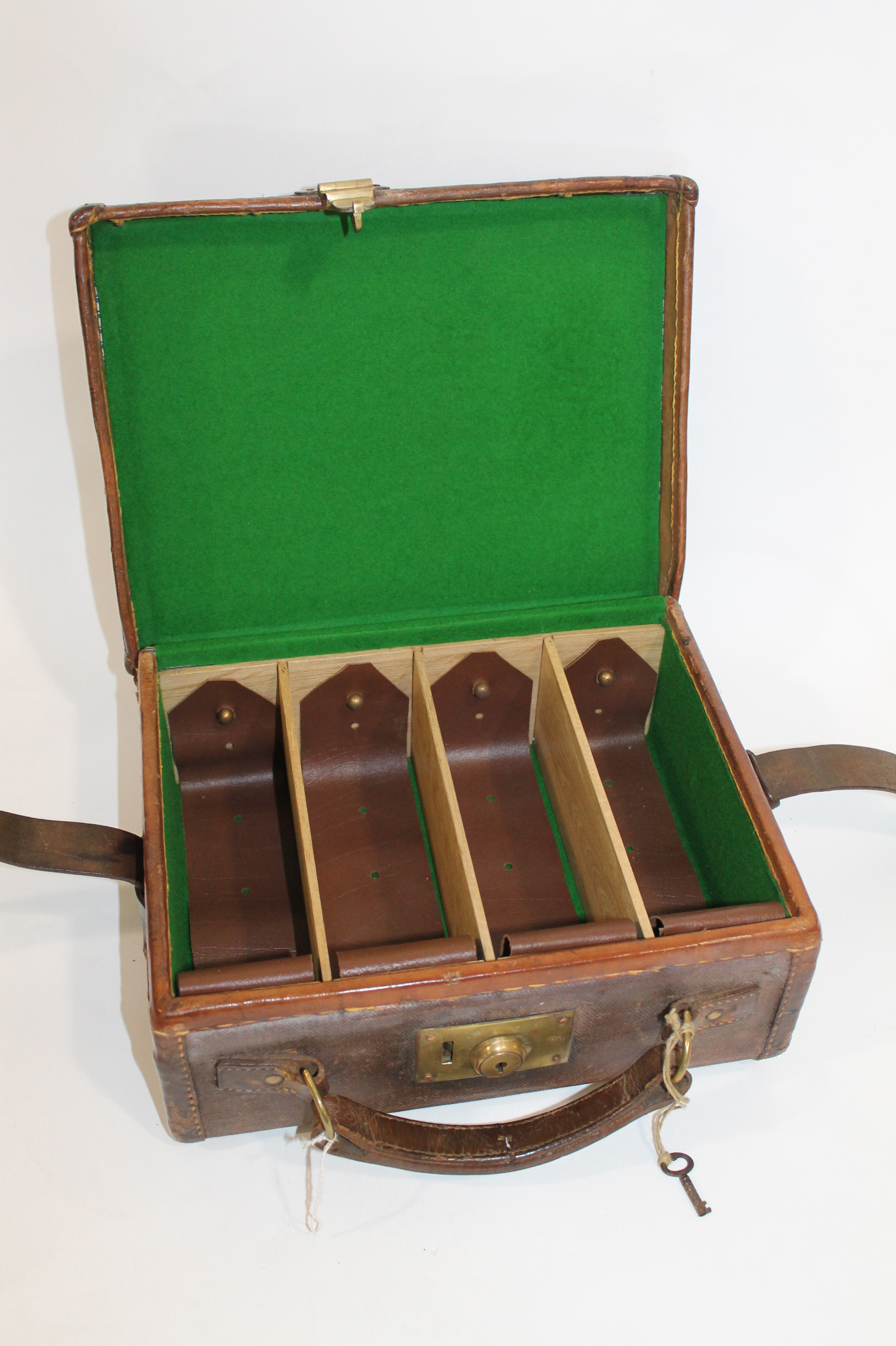 LEATHER CASED CARTRIDGE MAGAZINE the canvas and leather trimmed case with leather straps and brass - Image 2 of 2