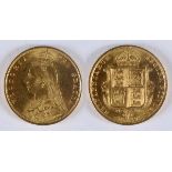 A HALF SOVEREIGN. A Victorian Golden Jubilee Half Sovereign with shield reverse, dated 1887.