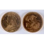 A FIVE POUND GOLD PIECE. A Victorian Five Pound Gold Piece, dated 1893. Weight 40 grams. See