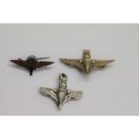 PARACHUTIST's RELATED SWEETHEART BROOCHES. 1. A necklace or neck worn brooch marked 925 parachute
