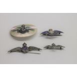 RFC/RAF SWEETHEARTS BROOCHES. A silver coloured metal and mother of pearl effect oval RFC