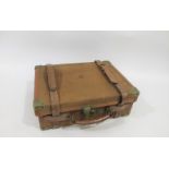 VINTAGE CARTRIDGE MAGAZINE CASE - ARMY & NAVY a vintage canvas and wooden case with leather trim,