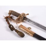 A NAVAL OFFICERS SWORD. A Royal Navy officers sword & scabbard GV period, with partial swordknot
