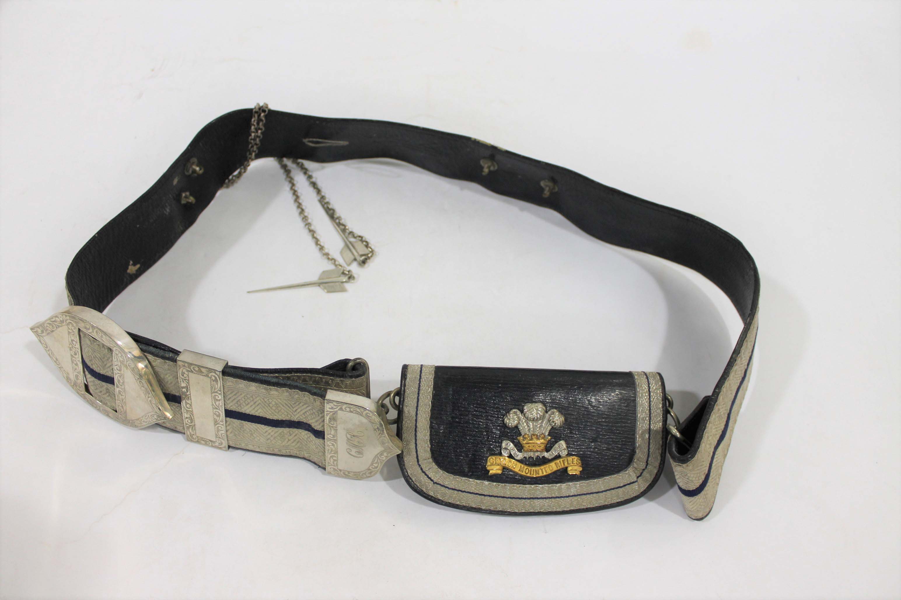 CEYLON MOUNTED RIFLES CROSSBELT & POUCH & VARIOUS ITEMS a Ceylon Mounted Rifles Officers Crossbelt