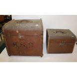 VINTAGE HAT BOXES including a small hat box by Roastra, with a brass lock plate and leather