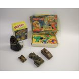 TIN PLATE TOYS including 3 various clockwork tin plate tanks, the largest made in Germany. Also with